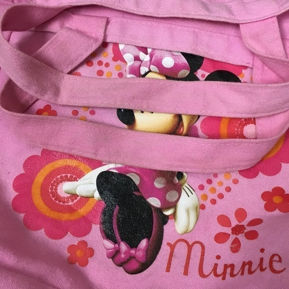 MINNIE MOUSE Mini Tote Bag Canvas Book Bag Flowers Floral Dot Pink Orange Disney